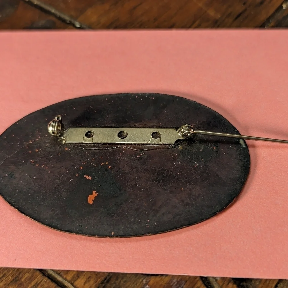 Copper Enamel Pin Brooch Oval 2.5